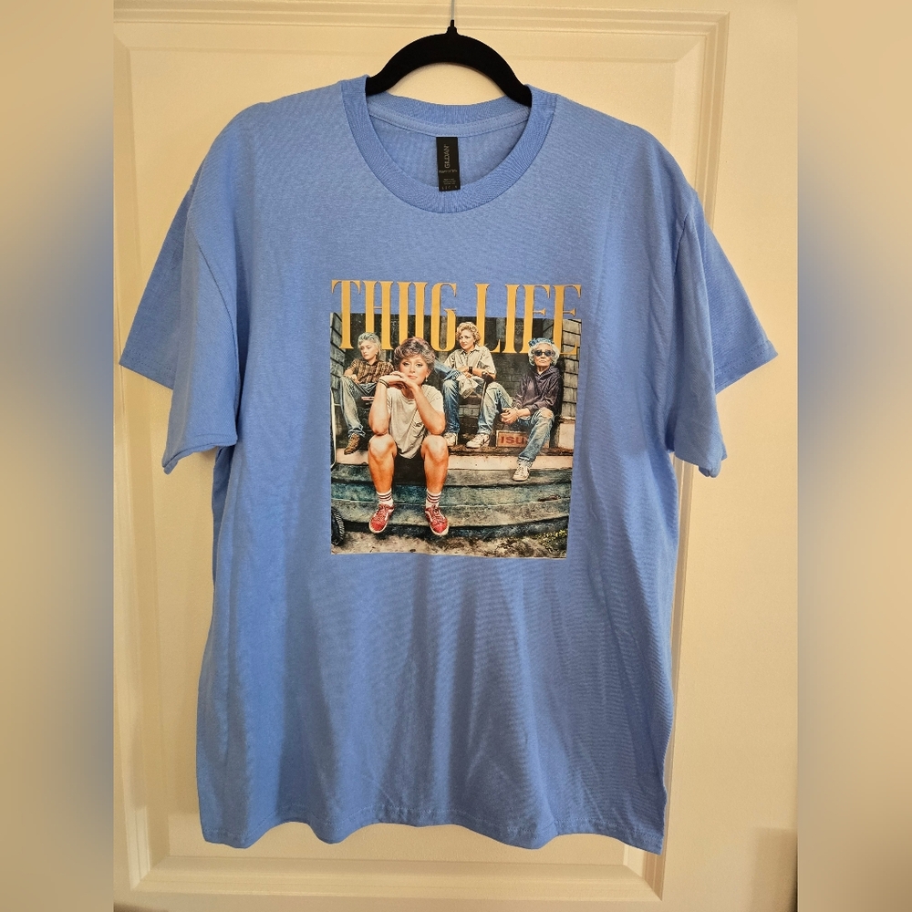 XL Blue Graphic T-Shirt with Thug Life Print